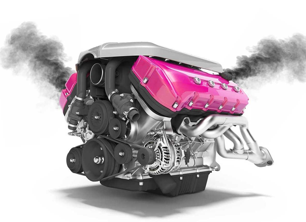 Render eines qualmenden Verbrennungsmotors